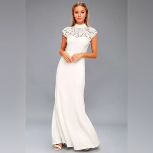Lulu's Ivory Lace Yoke Maxi Wedding Dress